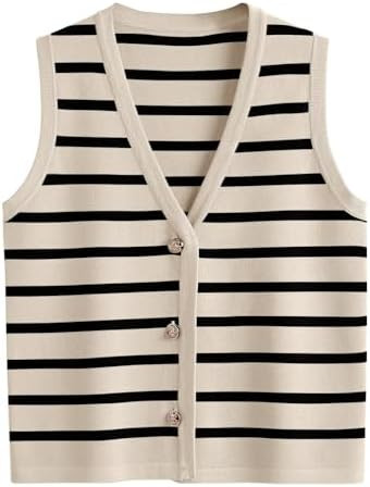 LILLUSORY Vest Tops for Women 2025 Fall Outfits Striped Sweaters Button Up Casual Shirts Blouses ... | Amazon (US)