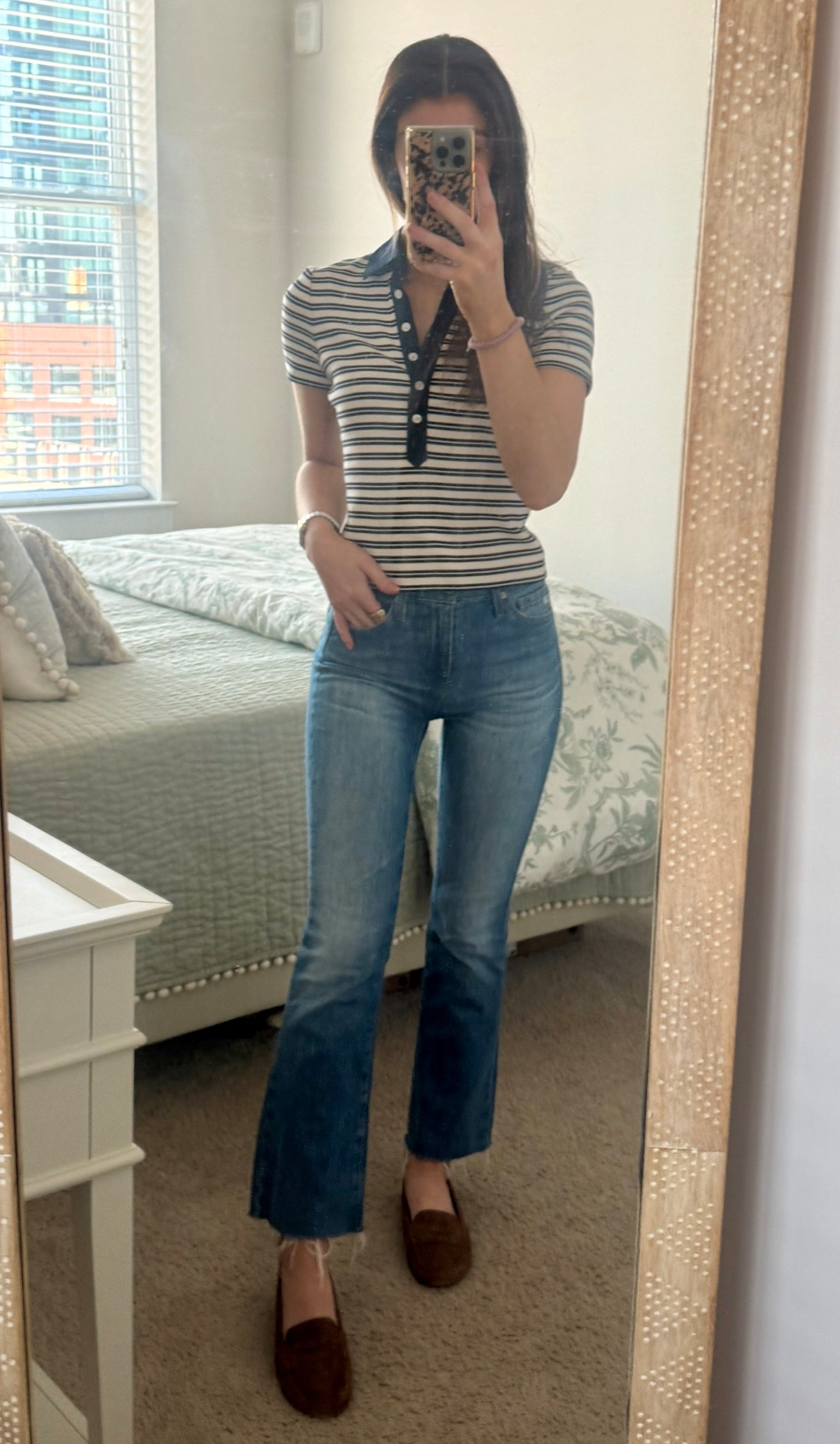 another ootd of my favorite closet staples! 10/10 recommend filling your closet with classic pieces that can easily mix & match 

wearing a Veronica Beard striped polo, AG cropped bootcut jeans, & Veronica Beard light brown suede drivers 

#LTKSeasonal #LTKootd #LTKSaleAlert