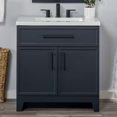 Style Selections Potter 30-in Blue Single Sink Bathroom Vanity with White Cultured Marble Top | Lowe's