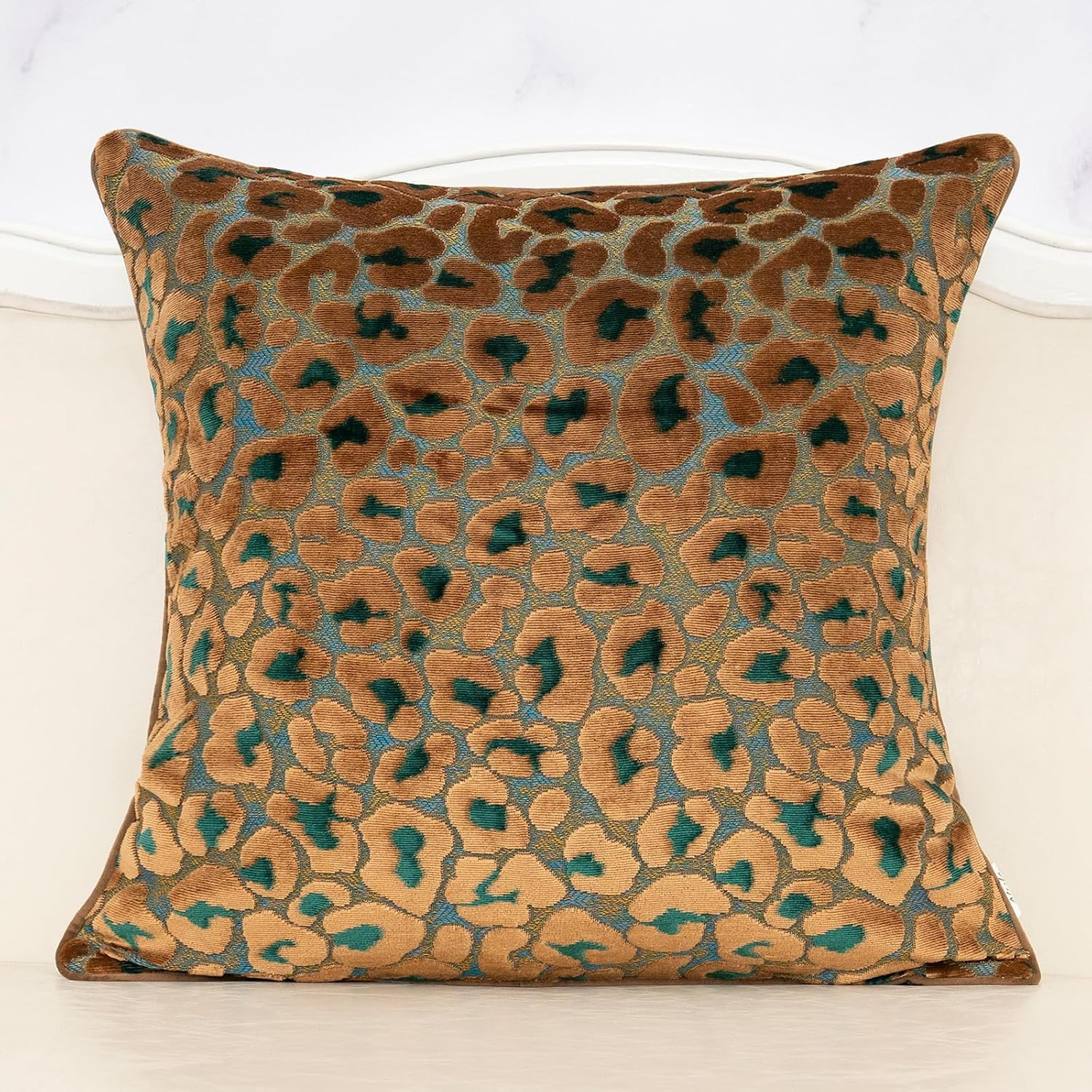 Alerfa Green Brown Floral Throw Pillow Cover 20 x 20 Inch Cut Velvet Sqaure Luxury Decorative Pillow Cover for Couch Living Room Bedroom | Amazon (US)