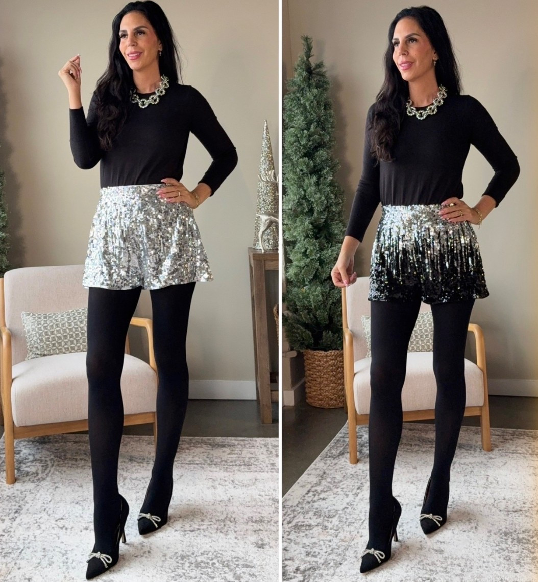 These amazon sequins shorts are stunning and so affordable!  
Shorts- TTS and a small 

#LTKHoliday #LTKU #LTKOver40