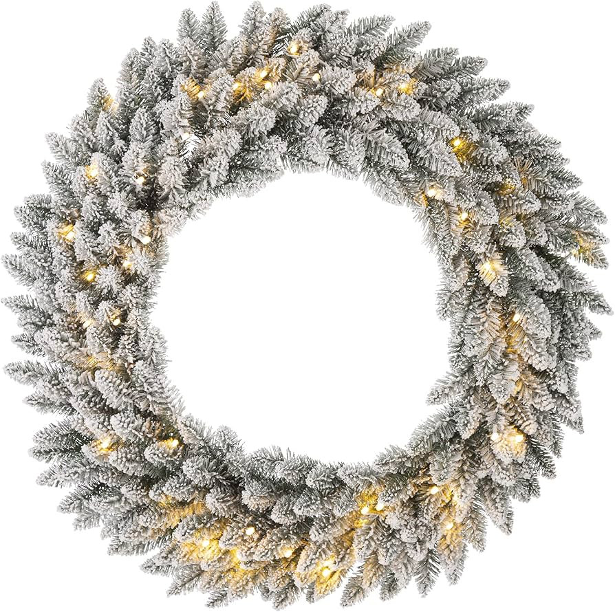 Glitzhome 36" D Oversized Pre-Lit Snow Flocked Christmas Wreath with 60 Warm White Lights and Tim... | Amazon (US)
