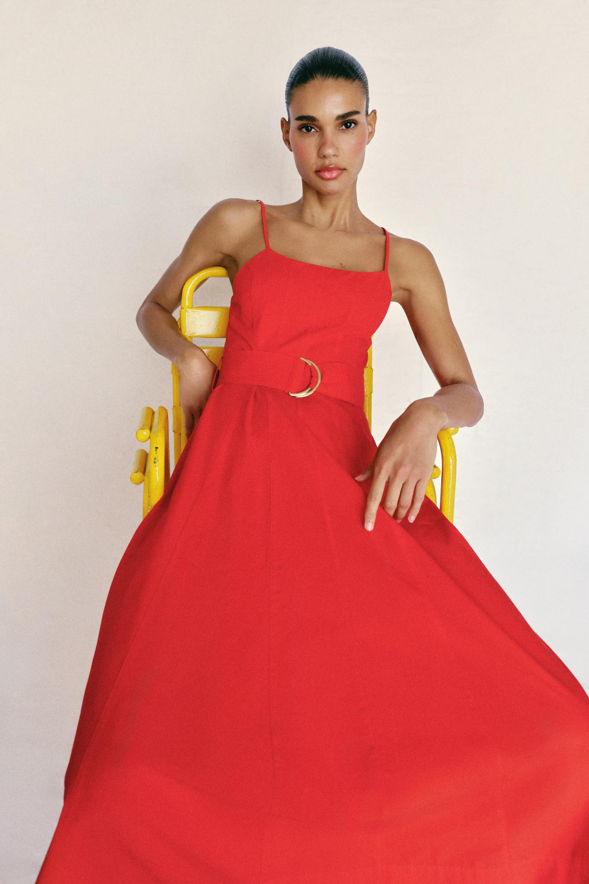 BELTED POPLIN MIDI DRESS | Zara US