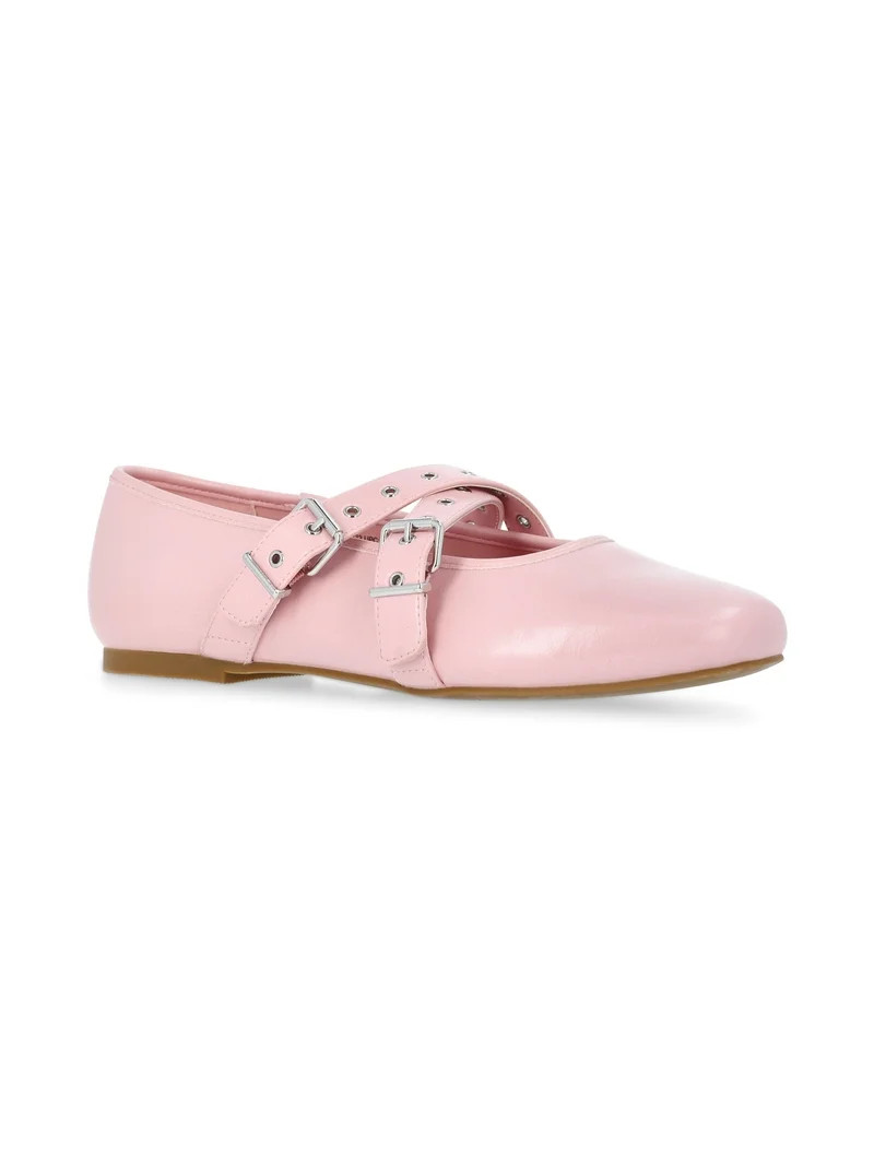No Boundaries Mary Jane Ballet Flats with Cross-Band Buckle Strap, Women’s | Walmart (US)