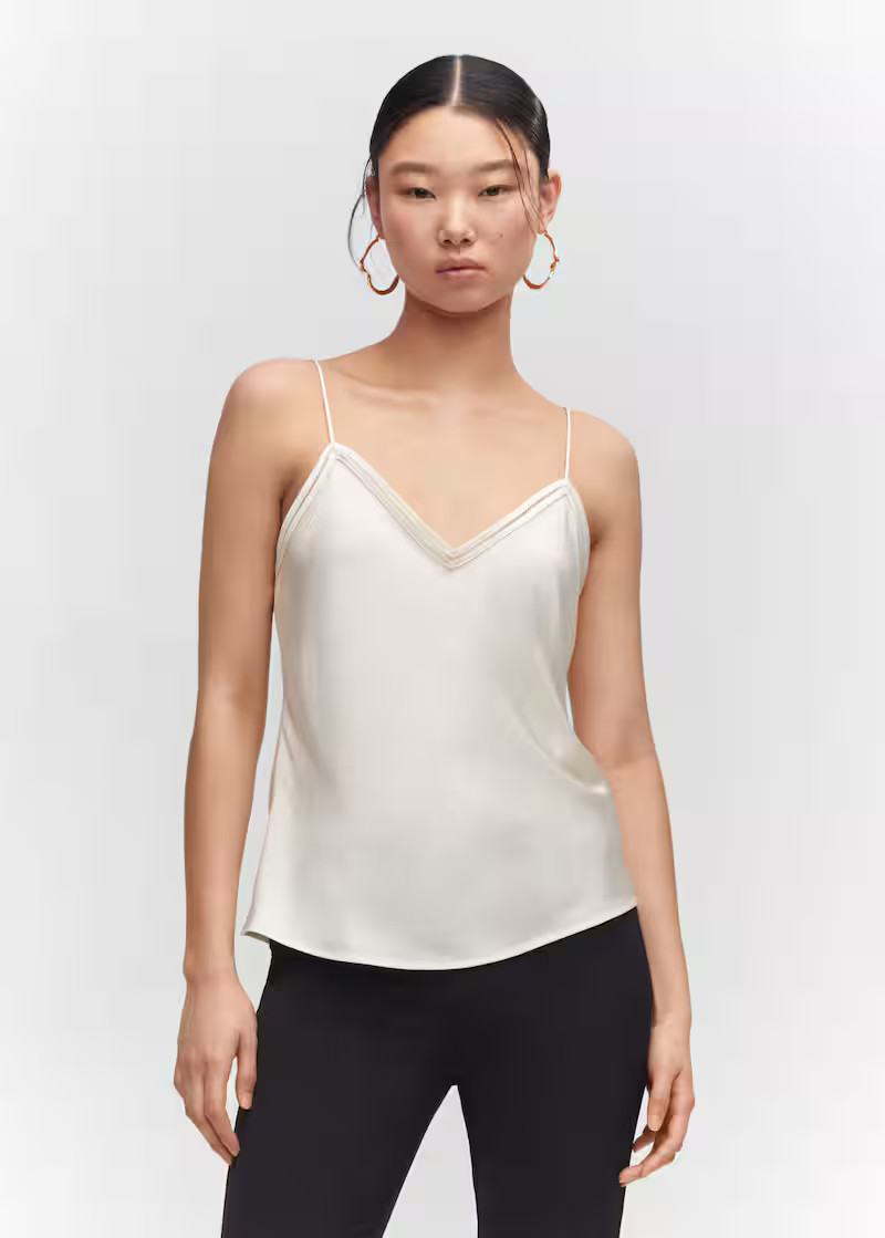 Satin lace top -  Women | Mango USA | MANGO (US)