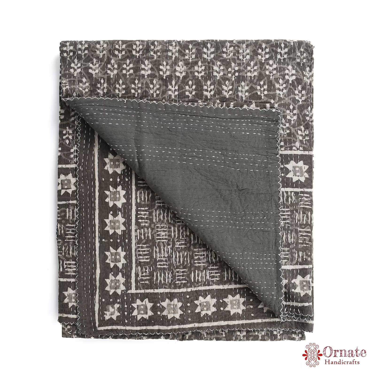 Brown Kantha Quilt/Kantha Quilt king/Handmade Cotton Comforter/Kantha quilt Queen/Kantha Bedsprea... | Etsy (US)