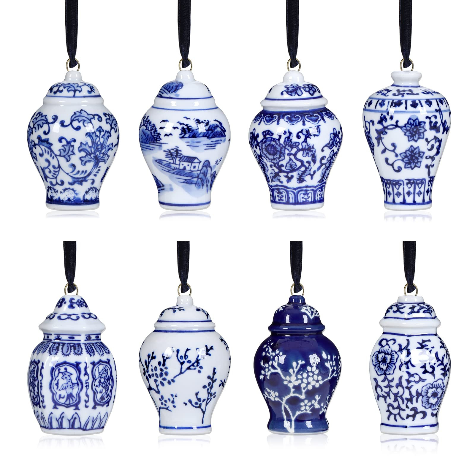 8 Pieces Chinoiserie Porcelain Christmas Ornaments Blue and White Christmas Decorations Mini Chin... | Amazon (US)