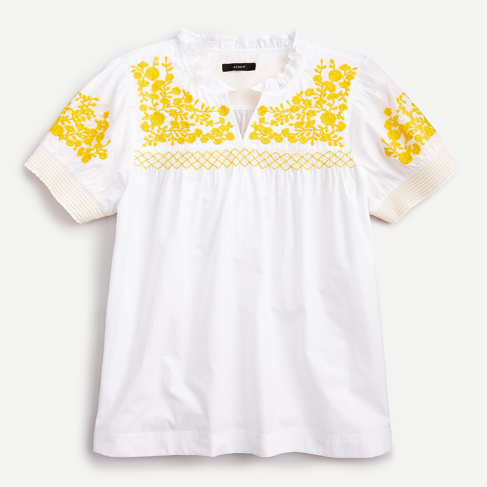 Embroidered cotton poplin puff-sleeve top | J. Crew US