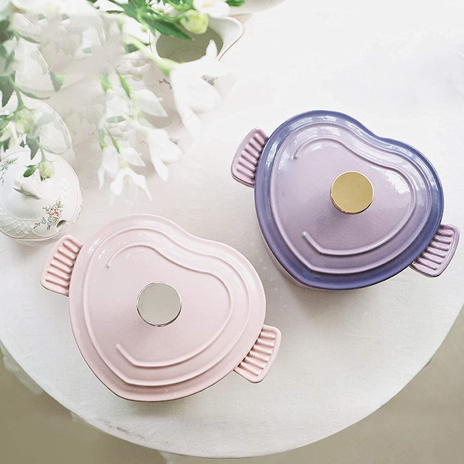 Enameled cast iron skillet Casserole Dishes with Lids Heart Shaped Dutch Oven, Enameled Cast Iron... | Amazon (US)