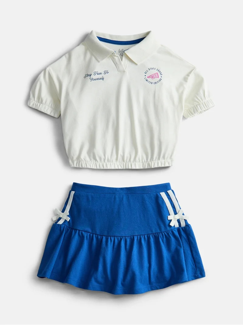 Wonder Nation Little Girls Polo and Scooter Skirt Set, Sizes 4-10 | Walmart (US)