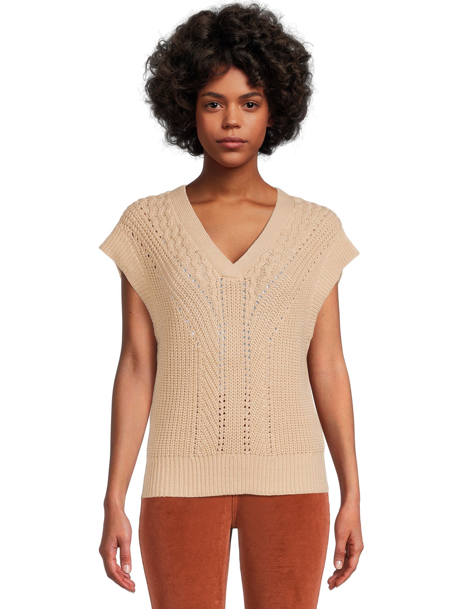 Time and Tru Women's Short Sleeve Midweight Pointelle Sweater Vest | Walmart (US)