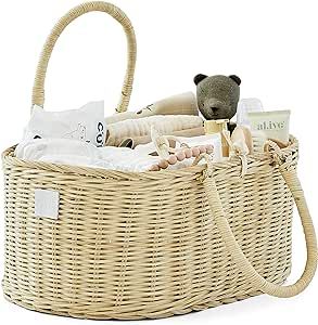 BEBE BASK Baby Diaper Caddy Organizer - Handmade Rattan - Luxury Diaper Caddy Basket - Cute Diape... | Amazon (US)