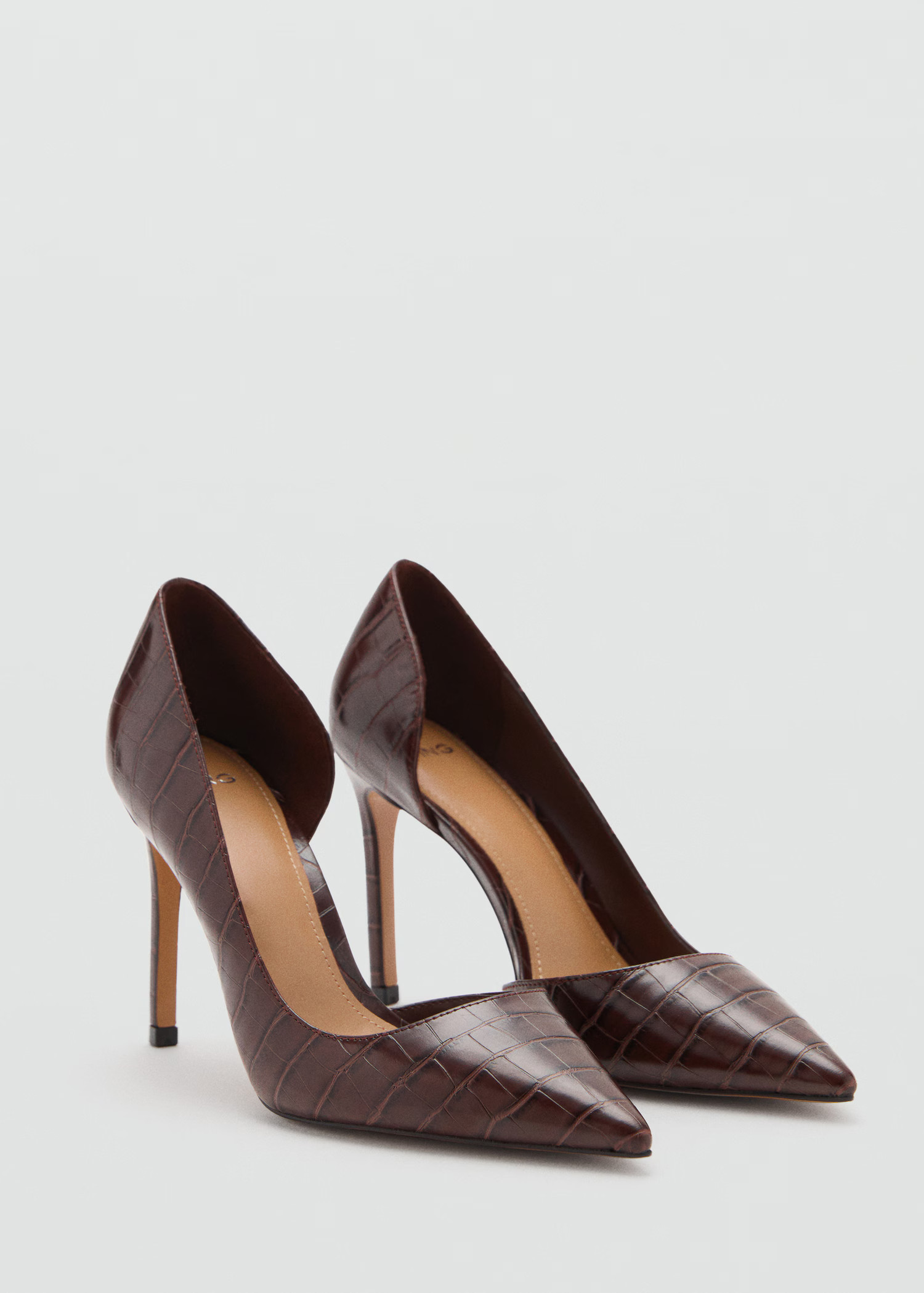 Asymmetrical croc-effect heeled shoes - Women | MANGO United Kingdom | MANGO (UK)