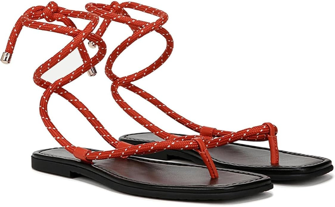 Strappy Flat Sandals for Women Tie up Thong Gladiator Sandals Rope Lace up Sandals | Amazon (US)