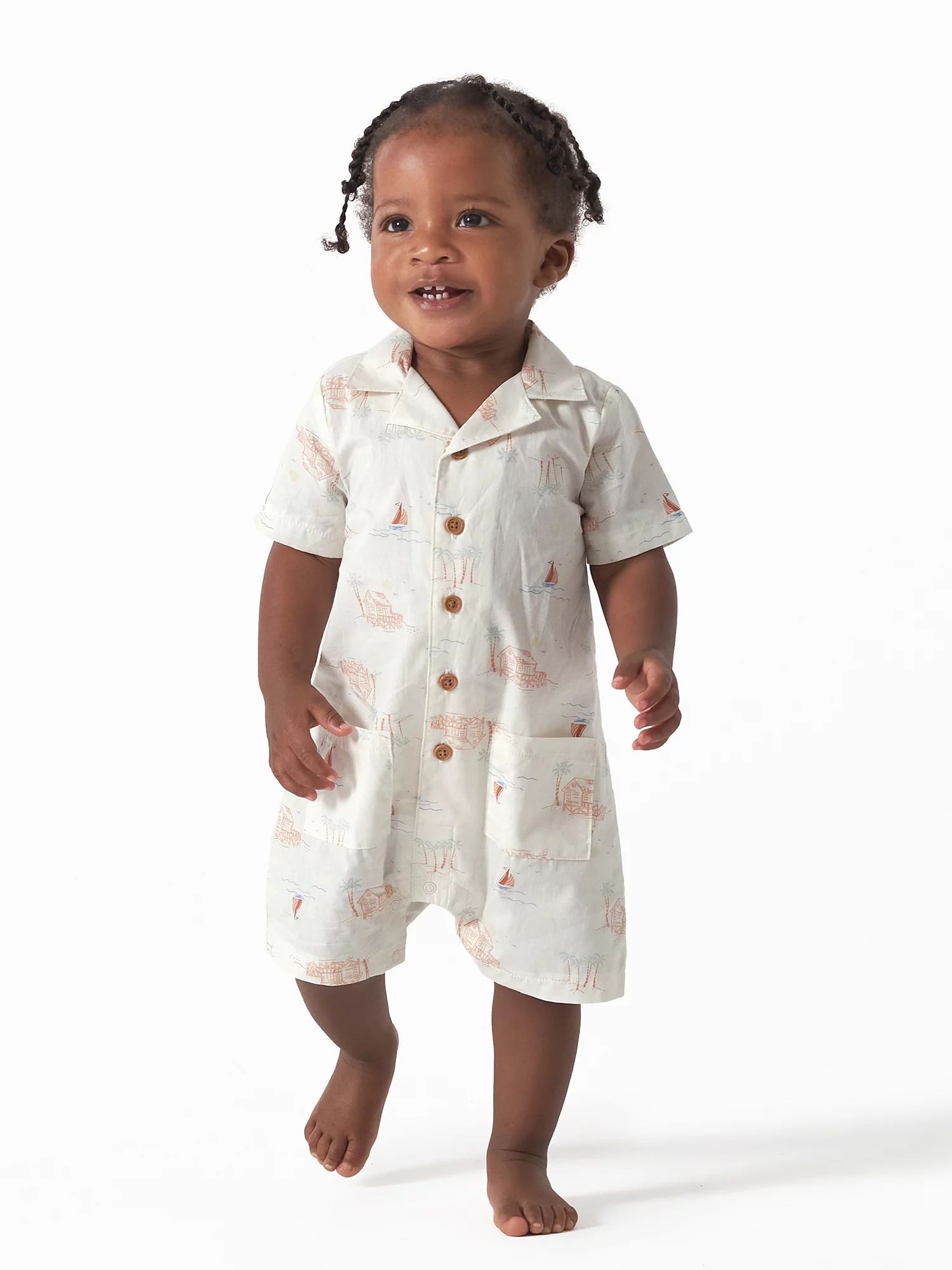 Modern Moments by Gerber Baby Boy Short Sleeve Poplin Romper, Sizes 0/3-24M - Walmart.com | Walmart (US)