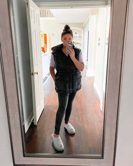Easy fall outfit, cinched puffer vest + spanx faux leather leggings! Love these Ugg platform slides for around the house, I literally wear them every day. 

Cozy outfit. Fall outfit ideas. Mom style. Ootd. Everyday fashion. Weekend casual look. Puffer vest. Fall look. Fall 2023z 

#LTKstyletip #LTKfindsunder100