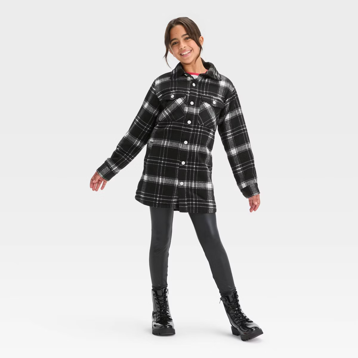 Girls' Cozy Lined Plaid Shacket- art class™ | Target
