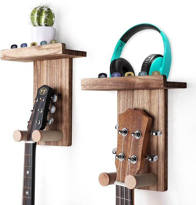 Keebofly Guitar Wall Mount Hanger with Shelf & Pick Holder, 2 Pack | Amazon (US)