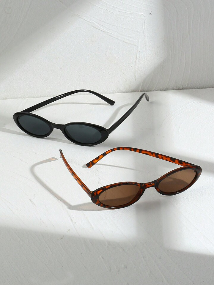 1pc 2024 New Vintage Small Frame Fashion Eyeglasses, High-End Elliptical Shape, UV Protection, Pe... | SHEIN