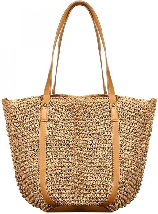 YYW Women Straw Shoulder Bag Summer Beach Lightweight Large Wallet Handmade Woven Handbag | Amazon (US)