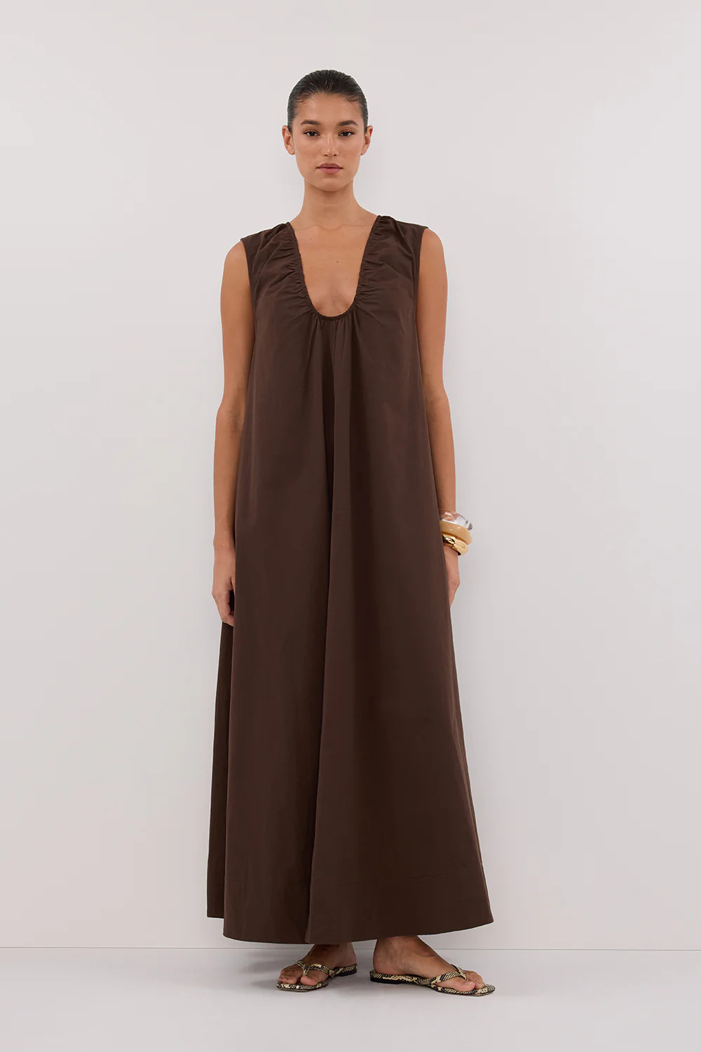 GABBY BITTER CHOC COTTON MIDI DRESS | DISSH