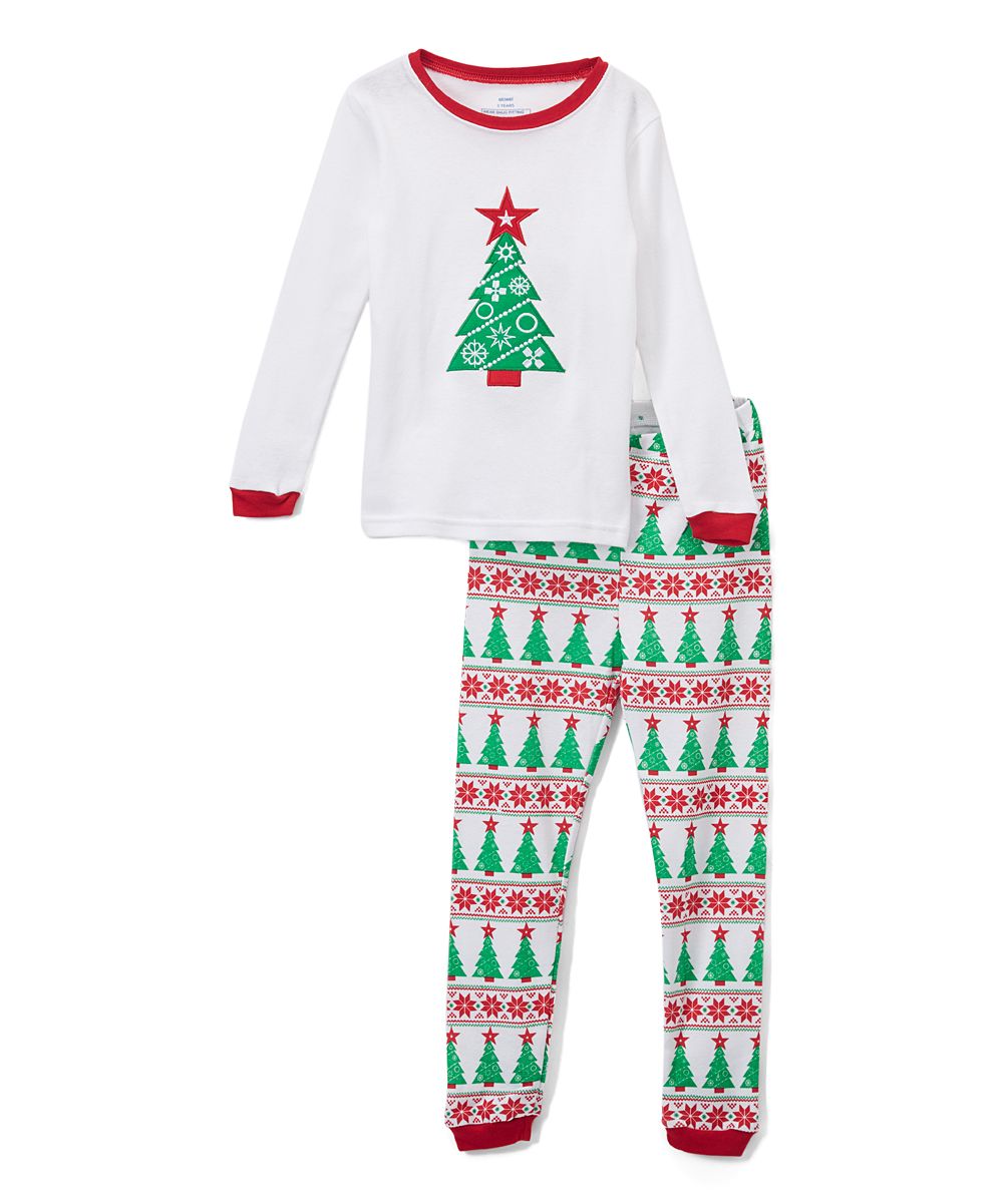 White & Green Christmas Tree Pajama Set - Infant, Toddler & Kids | zulily