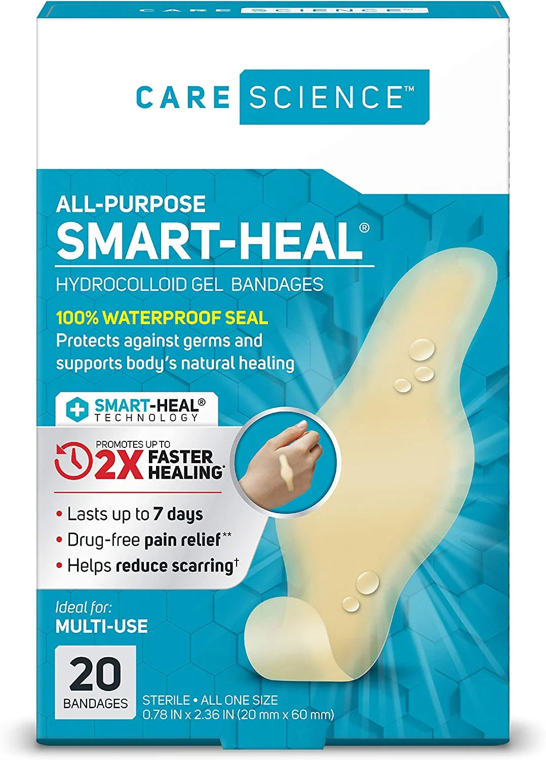 Fast Healing All-Purpose Hydrocolloid Gel Bandages, 20 ct | 100% Waterproof Seal Promotes Up to 2... | Walmart (US)