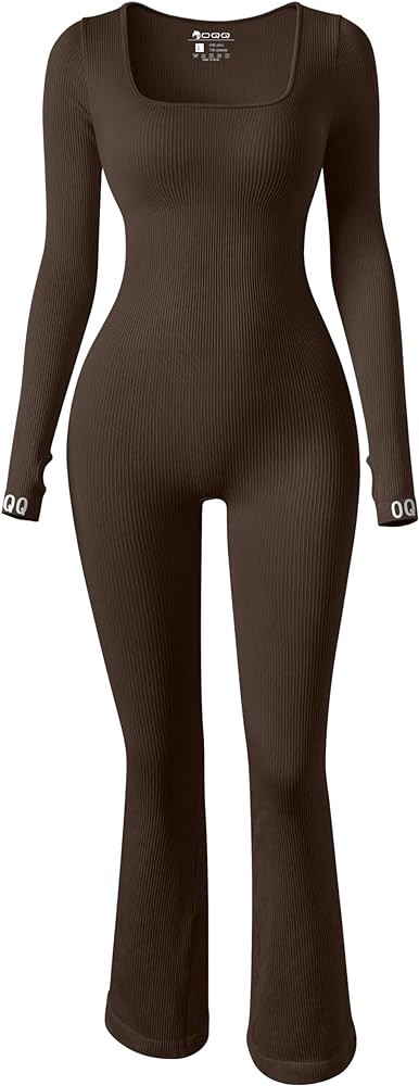 OQQ Women Yoga Jumpsuits Ribbed Exercise Long Sleeve Tops Bell Bottoms Flare Jumpsuits | Amazon (US)