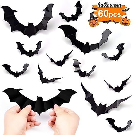 Hely Cancy Halloween Bats Decorations,60PCS PVC Bat Wall Decals Stickers,3 Styles 3D Removable Wa... | Amazon (US)