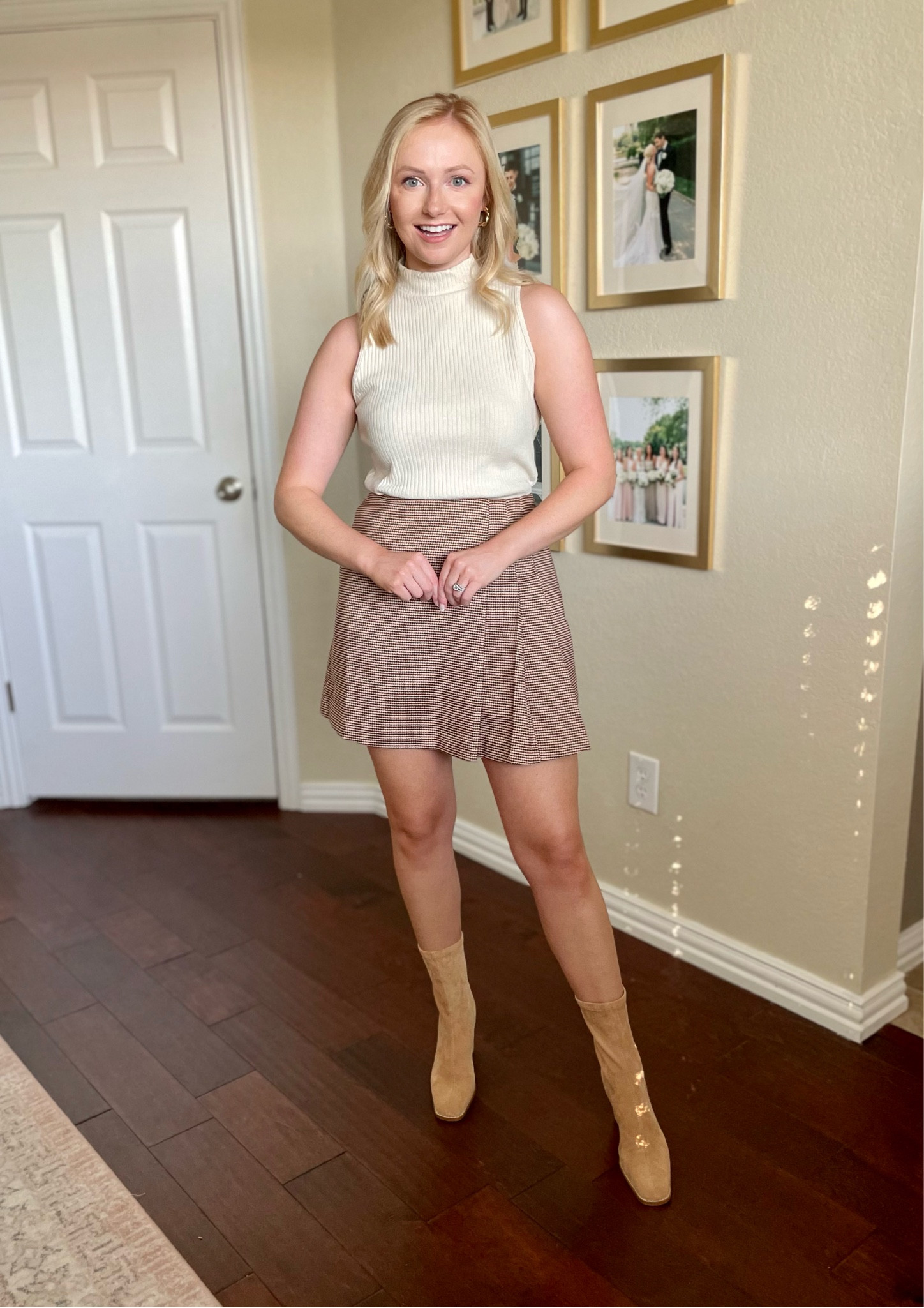 Wearing a S in skirt, XS in top and 6 in boots | plaid skirt, mini skirt, fall skirt, fall outfits 

#LTKSeasonal #LTKFind #LTKBacktoSchool