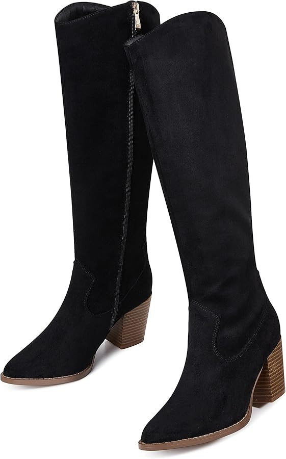 MeiLuSi Womens Knee High Boots Pointed Toe Suede Boots Chunky Heel Faux Slouchy Boots Wide Calf T... | Amazon (US)