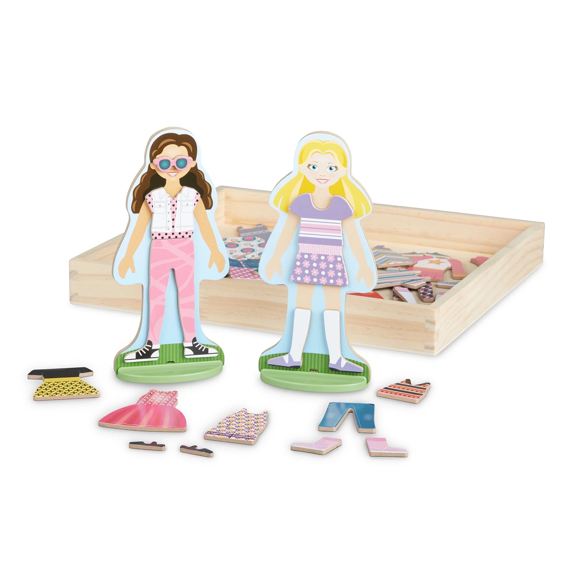 Melissa & Doug Fashion Friends Magnetic Dress-Up Wooden Dolls Pretend Play Set (2 Dolls, 2 Stands... | Walmart (US)