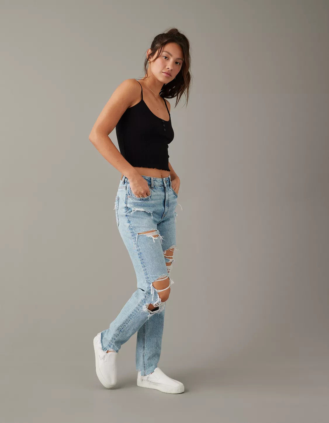 AE Strigid Ripped Mom Jean | American Eagle Outfitters (US & CA)