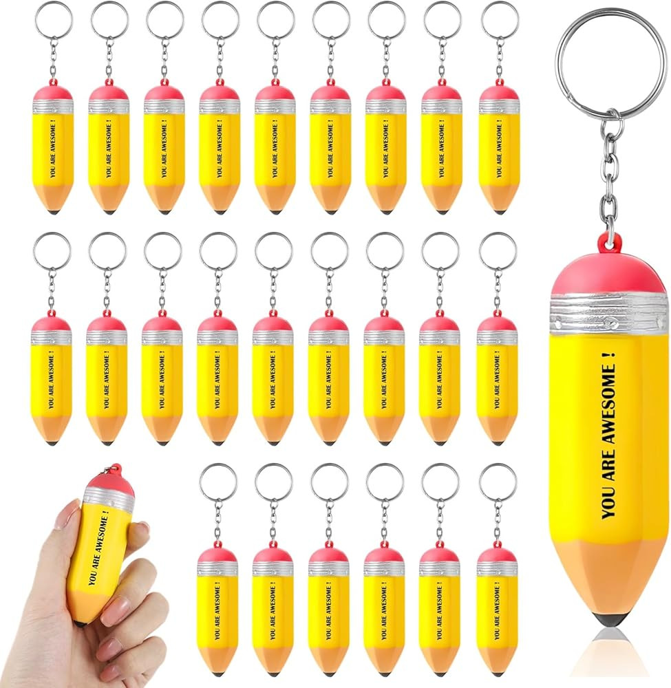 25 Pcs Pencil Shaped Stress Balls, Cute Teacher Key Chains, Back to School Keychains for Women, M... | Amazon (US)