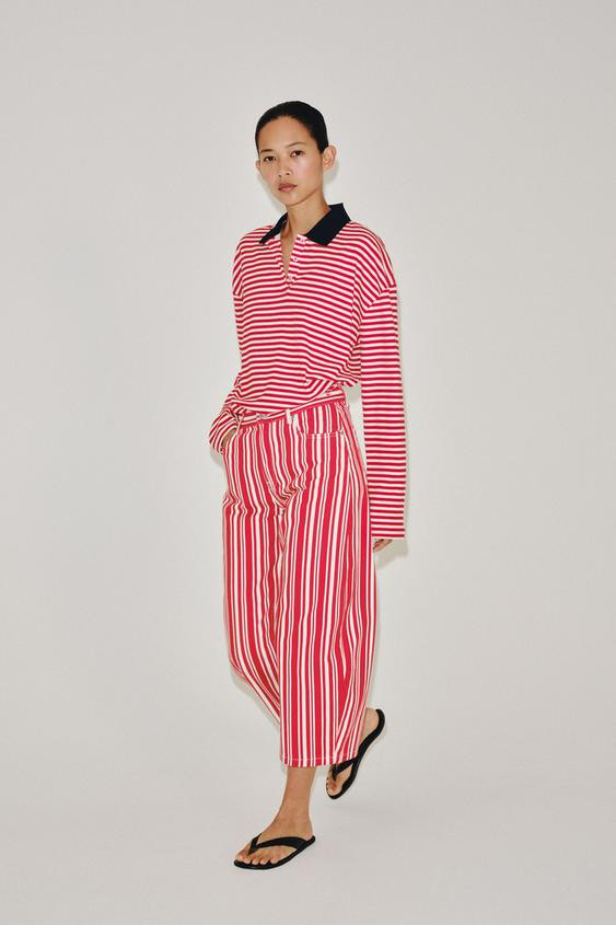 Zara - Striped Polo Shirt - Striped - L - Woman | Zara AU