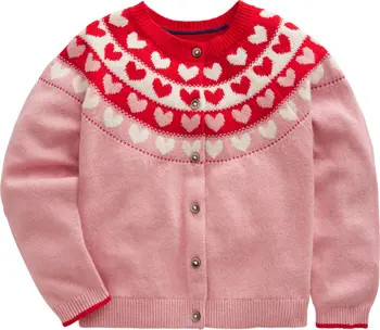 Mini Boden Kids' Fun Heart Jacquard Fair Isle Cotton & Wool Blend Cardigan | Nordstrom | Nordstrom