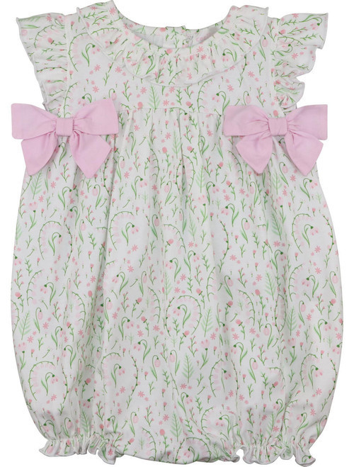 Pink And Green Floral Knit Bow Bubble | Cecil and Lou