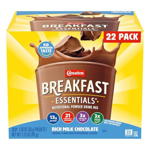 Carnation Breakfast Essentials Powder Drink Mix, Rich Milk Chocolate, 22 Count Box of 1.26 Ounce Packets | Amazon (US)