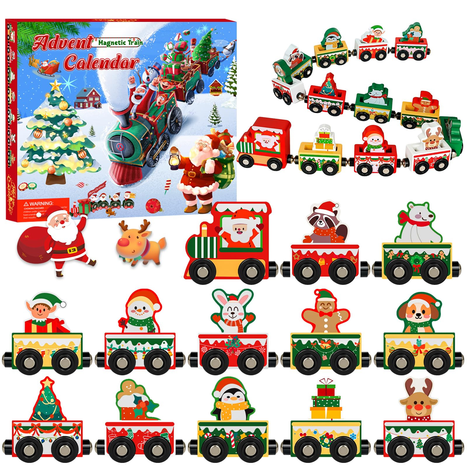 Advent Calendar 2025 Magnetic Wooden Animal Train for Kids,24 Day Christmas Advent Calendar Surpr... | Amazon (US)