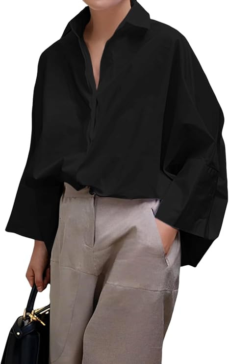UOOZEE Womens Button Down Shirt Casual 3/4 Sleeve Loose Fit Collared Work Blouse Tops | Amazon (US)
