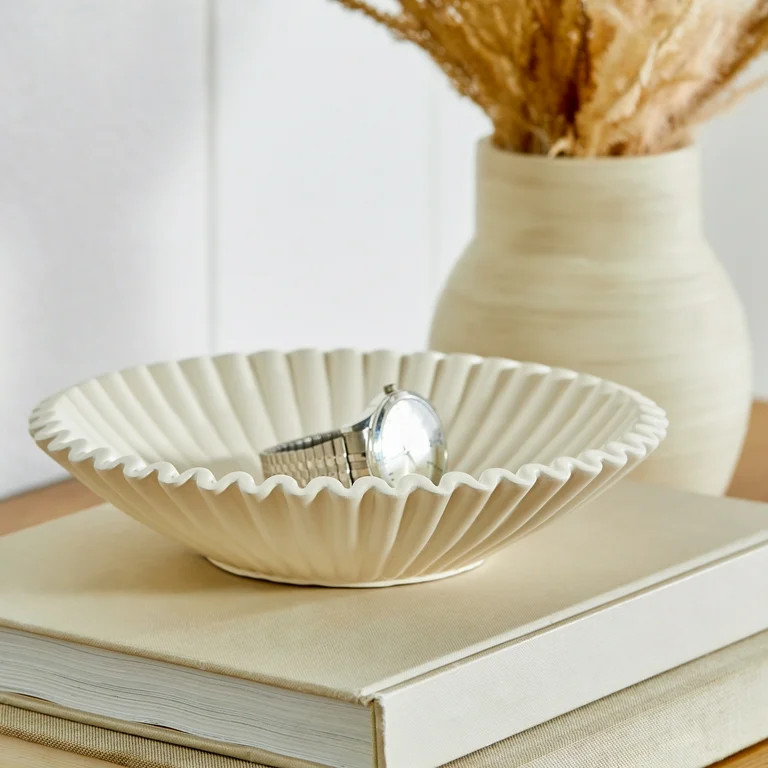 Better Homes & Garden off White Tabletop Decorative Ribbon Design Bowl | Walmart (US)