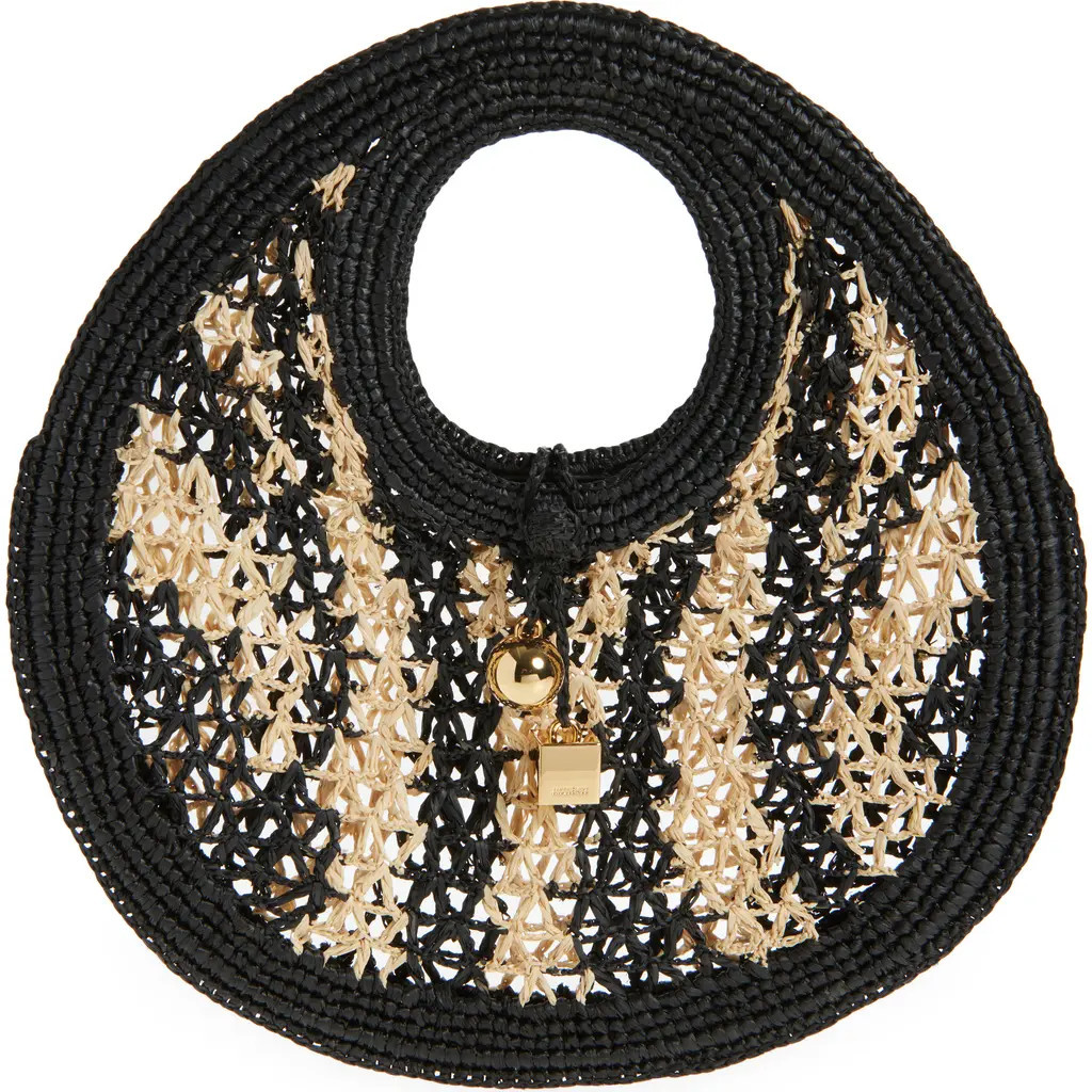 Jacquemus Le Petit Rond Spiaggia Raffia Handbag in Natural /Black 1Fy at Nordstrom | Nordstrom