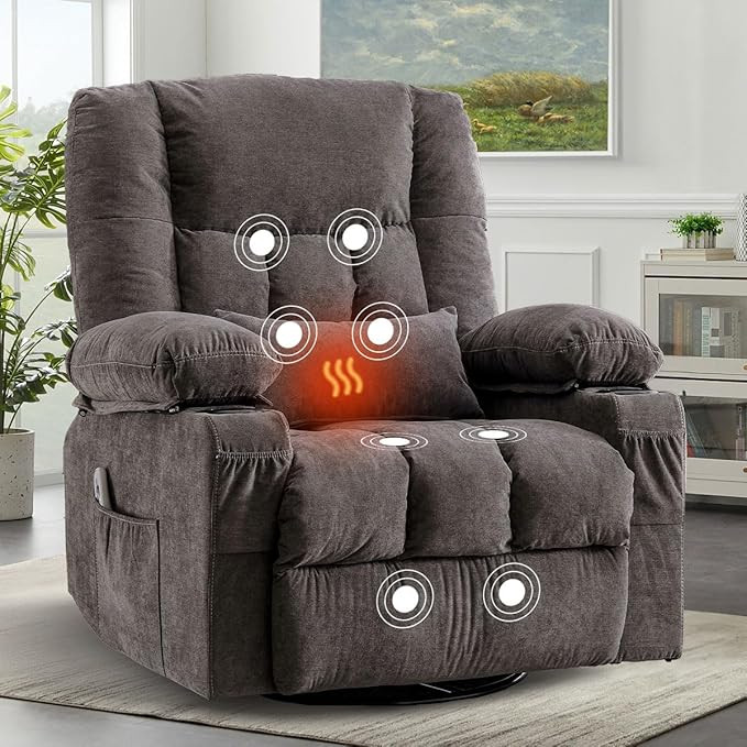 BOSMILLER Oversized Recliner Chair for Adults with Vibration Massage and Lumbar Heating Swivel Ro... | Amazon (US)
