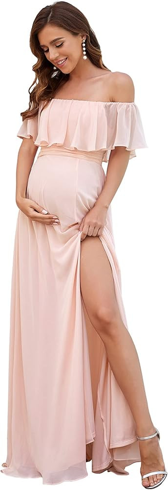 Ever-Pretty Women's Leg Slit Off-Shouler Ruffles Chiffon Maternity Party Dress 20789 | Amazon (US)