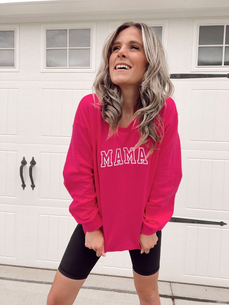 Embroidered MAMA Collegiate Sweatshirt || Collegiate Sweatshirt || mama collegiate pullover || ma... | Etsy (US)