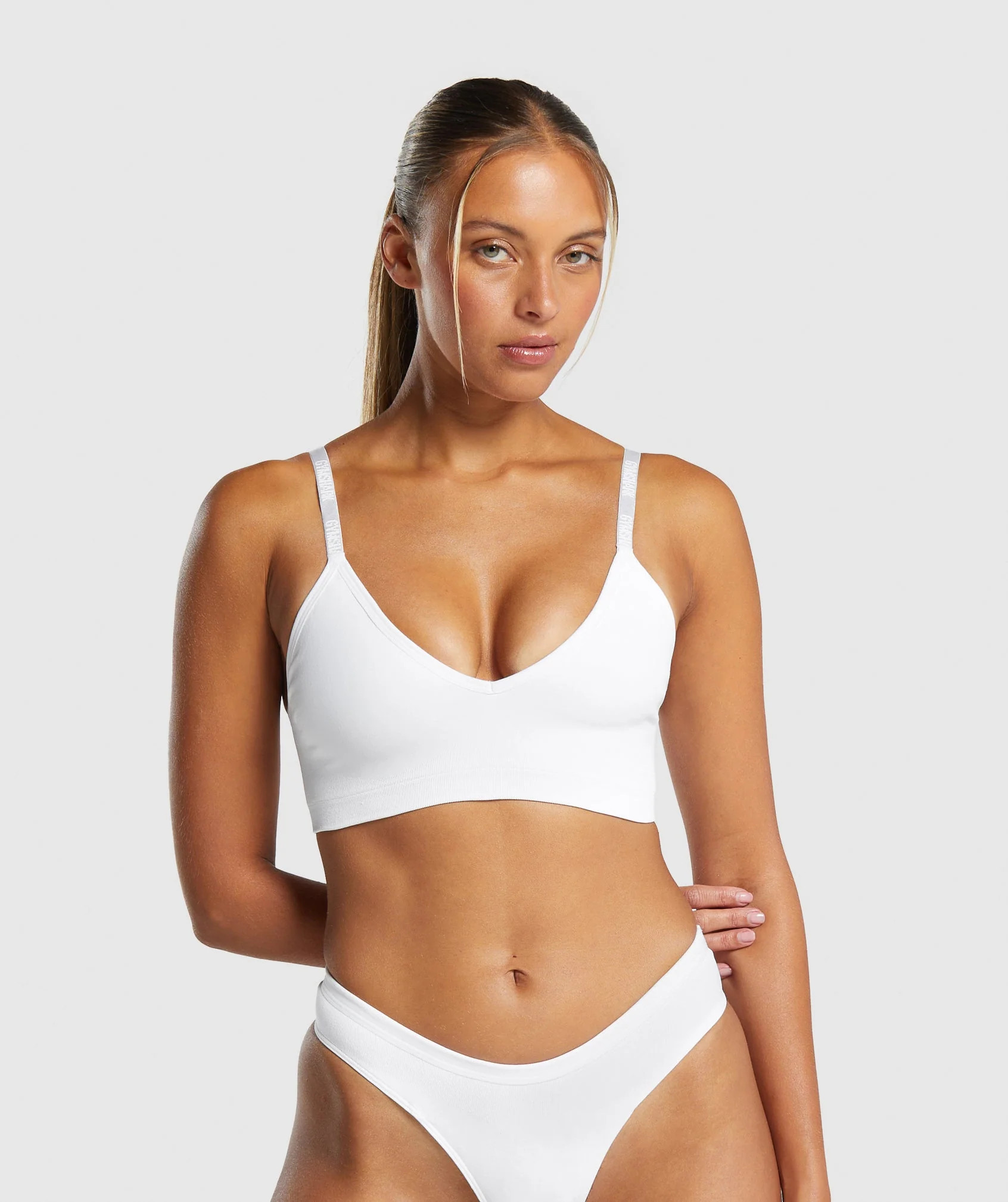 Gymshark Seamless V Neck Bralette - White | Gymshark CA