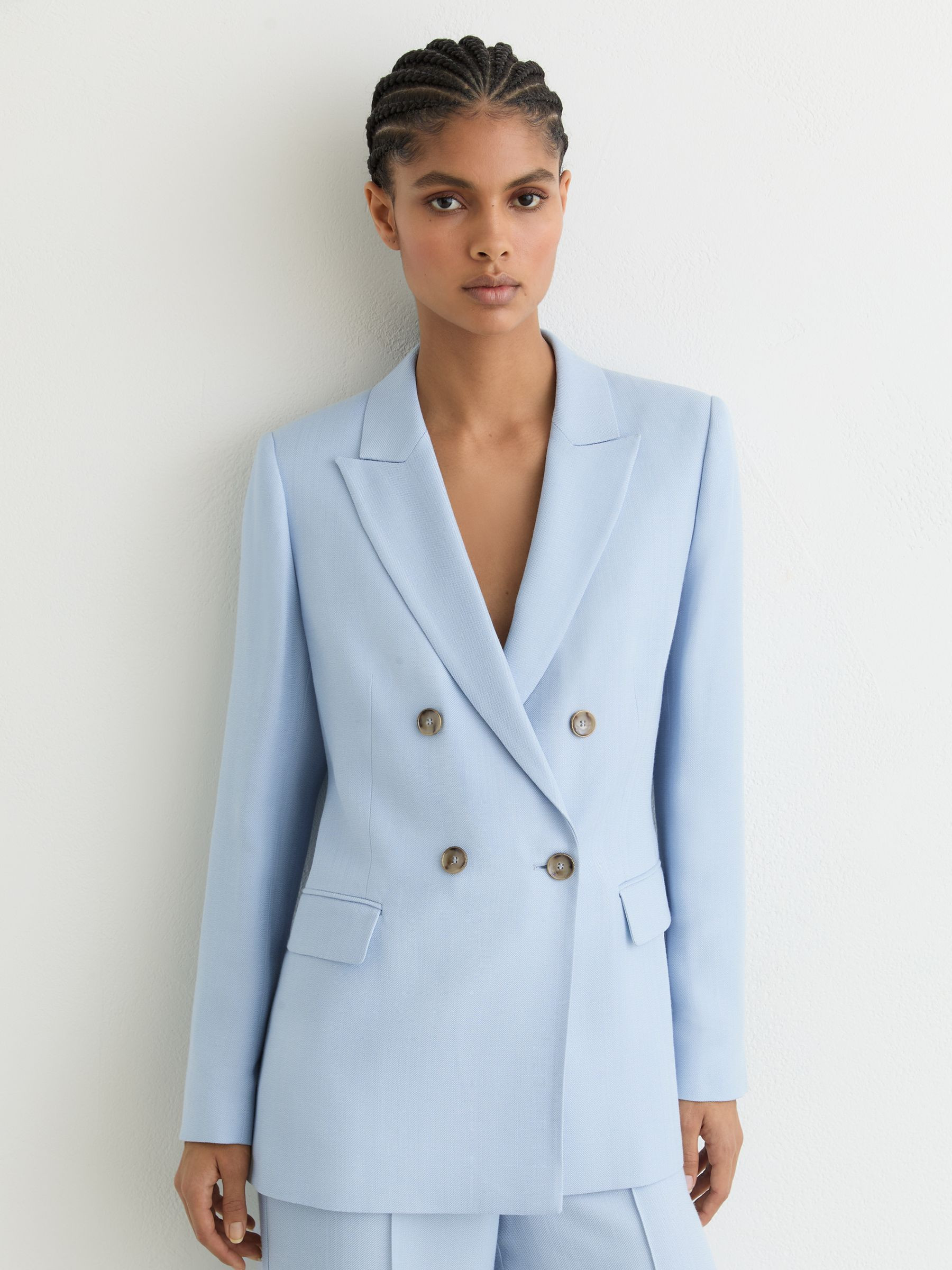 Double-Breasted Peak-Lapel Suit Jacket in Blue | Reiss UK