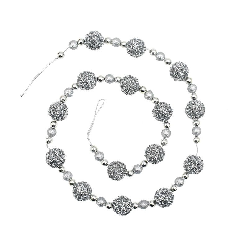 Silver Tinsel Ball Christmas Un-Lit Garland, 6’, by Holiday Time | Walmart (US)