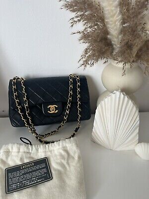 CHANEL Vintage Small Classic Double Flap Bag in Black Lambskin  | eBay | eBay UK