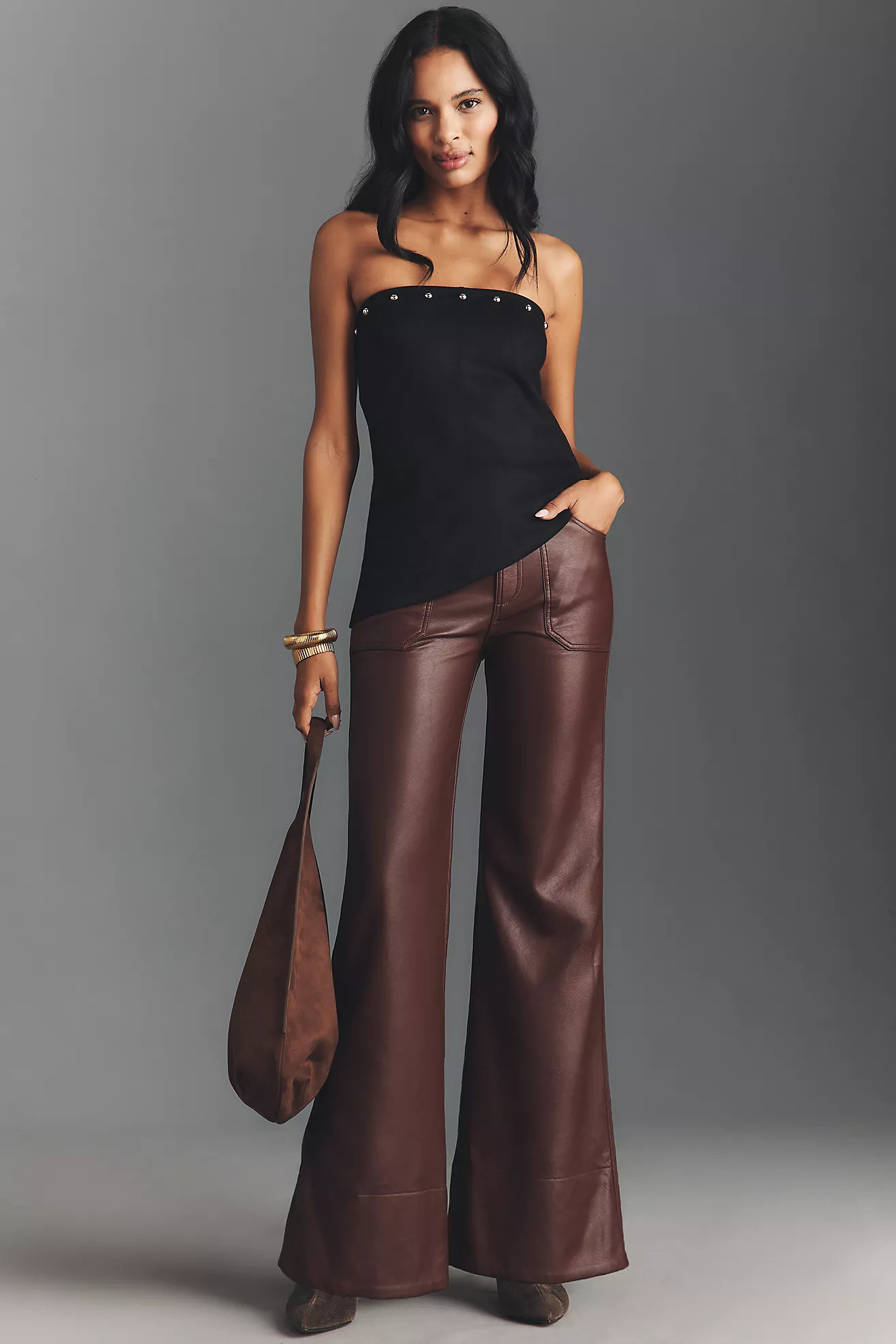 The Rylan Faux-Leather Relaxed High-Rise Flare Pants by Pilcro | Anthropologie (US)